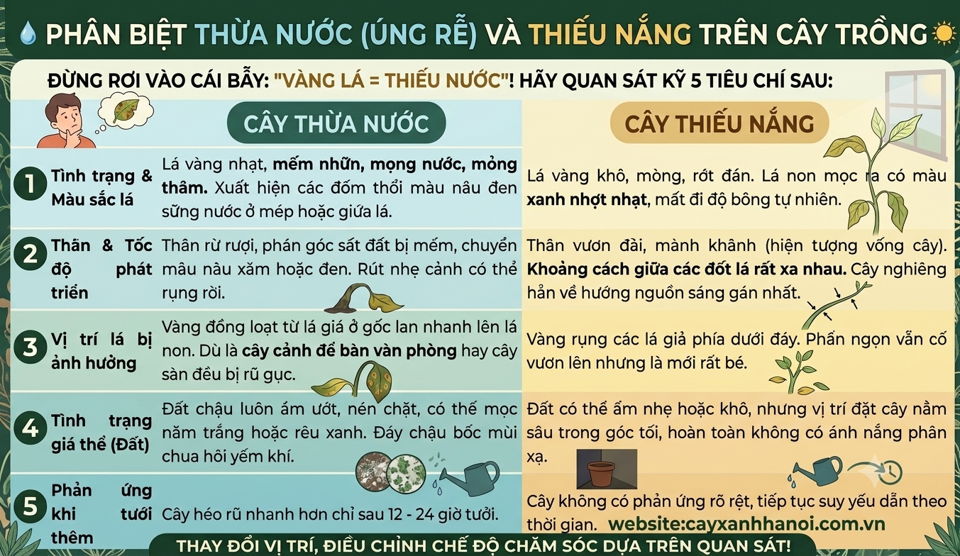 Phân biệt cây thừa nước và cây thiếu nắng